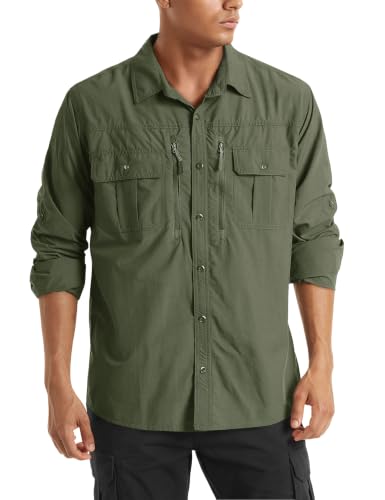TACVASEN TACVASEN Men's Long Sleeve Fishing Shirt,Quick Dry Lightweight Button Up