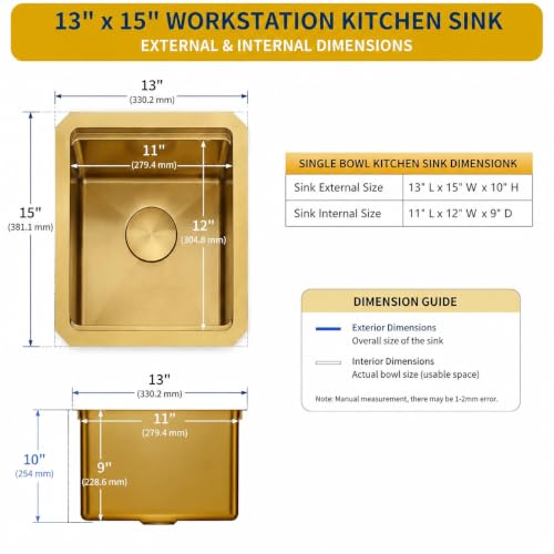Image of Gold Bar Sink, 13 Inch Stainless Steel Undermount Sink