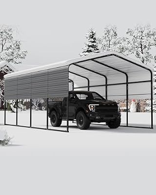 KOKEBREN Metal Carport, Outdoor Car Port Canopy with Reinforced Base and Galvanized Steel Roof, Heavy Duty Garage Car Shelter Shade for SUV, Truck, Boats, 13x20 FT