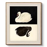 VIYYIEA Framed Canvas Wall Art for Living Room, Vintage Swan Art Home Decor Animal Oil Painting Summer Room Decor Bathroom Wall Decor, Gifts for Father -【Black and White】-(10x12 inches)