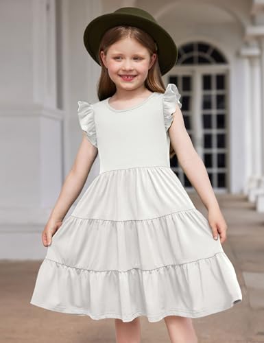 Arshiner Toddler Dress Girls Summer Ruffle Sleeve Tiered Swing Midi Casual Sundress with Pockets4