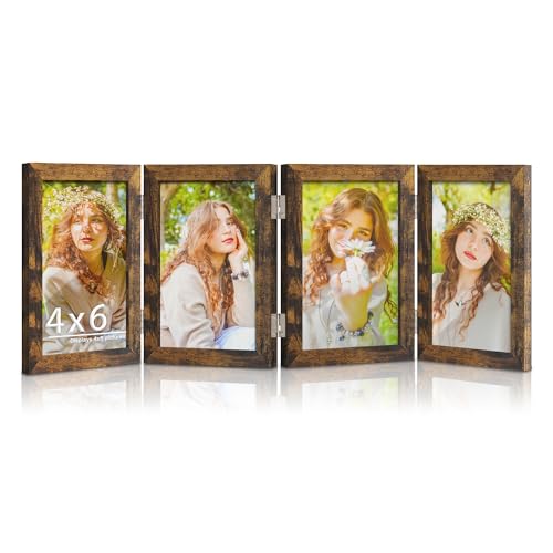 Image of DUENPY 4 Folding 4x6 Accordion Wood Frame Plexiglass Brown