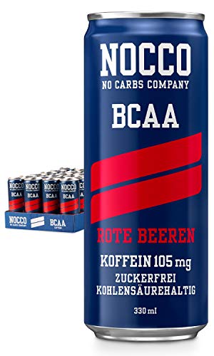 NOCCO BCAA Rote Beeren 24 x 330ml Proteinreiches Energy - Getränk ohne Zucker No Carbs Company Vitamin- und Koffein-Boost Kohlensäurehaltige Sportgetränke für Muskelleistung und - regeneration Cover