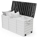 VINGLI 75 Gallon Outdoor Storage Box, Lockable Plastic Storage Containers with Lid, Patio Deck Box Furniture for Garden, Pool, Balcony, Yard (White)