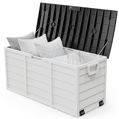 VINGLI 75 Gallon Outdoor Storage Box, Lockable Plastic Storage Containers with Lid, Patio Deck Box Furniture for Garden, Pool, Balcony, Yard (White)