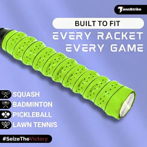 Image of Perforated Anti-Slip Racket Grip Tape - Pack of 5 (Multi-Color) | Overgrip for Tennis, Badminton, Squash & Pickleball | Sweat-Absorbent Foam Cushion Grip (Green)