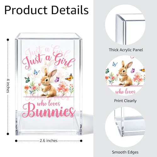 Image of Just A Girl Who Loves Bunnies Makeup Organizer Pen Holder for Desk | Bunny Makeup Organizer for Daughter Niece Sister Friend, Bunny Desk Accessories, Back to School Gift for Teacher Rabbit Lover