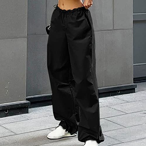 Women High Waisted Cargo Pants Baggy Fashion Y2K Teen Girls Streetwear Wide Leg Drawstring Hiking Pants with Pockets2