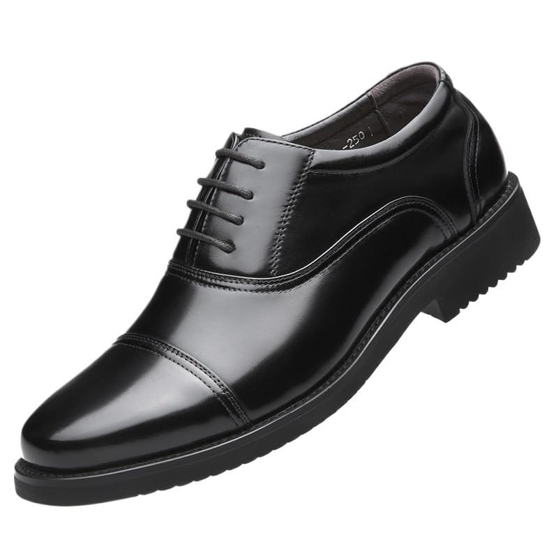 Men's Patent Leather Formal Business Oxford Dress Shoes Comfortable Chunky Heel Simple Lace-up Lug Sole Leather Formal Oxfords Shoes for Office Work
