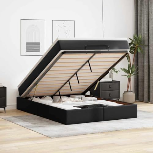WITREE Canapé Abatible 140x190 cm con Colchón Cama Canape con Almacenaje Hidráulico Cama tapizada 140x190 cm Cama Canape Cama Juvenil-Negro-140 x 190 cm