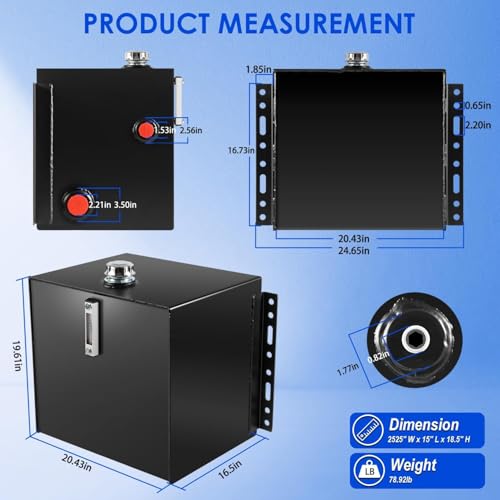 Image of 25-Gallon Hydraulic Fluid Reservoir Oil Tank for Tractors, Trucks & Log Splitters w /Breather Strainer Fill Cap, Built-in Temp Gauge & Sight Gauge, Heavy Duty 14 Gauge Steel, Vertical Mount