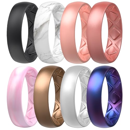 [Heywood] Egnaro Inner Arc Ergonomic Breathable Design, Silicone Rings for Women with Half Sizes, Women's Silicone Wedding Band,