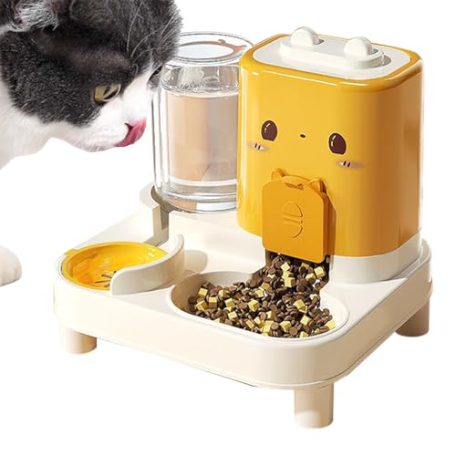 自動犬用給餌器,2 in 1 ペットフードディスペンサー | 水飲み機能付きスマート分離設計 室内旅行バケーション対応 小型動物用