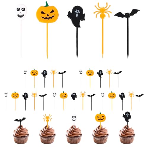 BCHKO 30 Pezzi Set Decorazioni di Halloween, Bandierine e Segnaposto per Stuzzicadenti, Ideale per Decorazioni di Feste