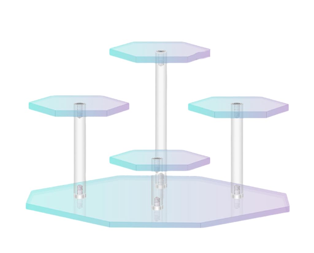 Mausouca Clear Acrylic Display Stand,Hexagonal Acrylic Display Riser Shelf for Action Figures Display,Small Jewelry, mini Perfume (colorful, 4 Tier)