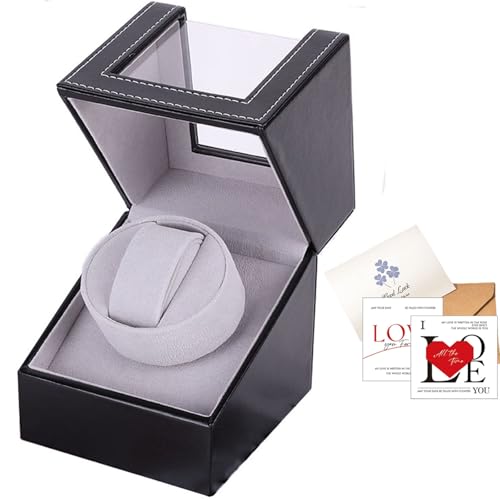 single watch winder for automatic watches super quiet in wood shell and black leathercarbon fiber leather japanese motor
