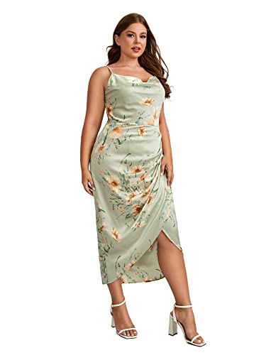 Image of Floerns Women's Plus Size Satin Spaghetti Strap Cowl Neck Wrap Party Cami Dress