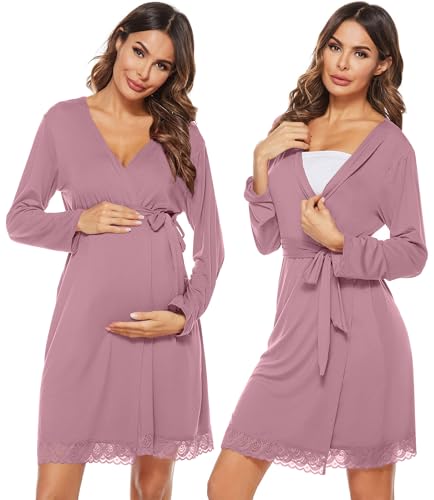 SWOMOG Women's Maternity Nursing Robe Pregnancy Breastfeeding Bathrobes 3 in 1 Labor Delivery Nightgowns2