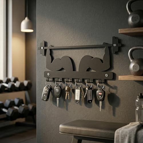 Image of Ventuos Metal Wall Mounted Key Holder with 6 Hooks, Dumbbell Hand Design, Key Organizer for Home Office Bedroom Entryway