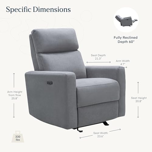 Image of Nurture& The Glider - Premium Power Recliner Nursery Chair with Stationary Headrest | Designed for Comfort and Simplicity | Built-in USB Charger