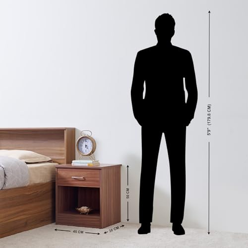 Image of Home Centre Helios Alton Arvis Bedside Table with Drawer| Engineered Wood Premium Bedside Table with Drawer | Walnut Colour| 1 Year Warranty