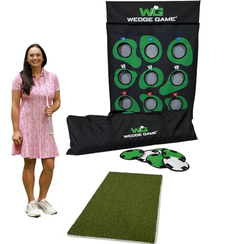 Wedge Game W/Shock Resistant Chipping Mat | Golf Chipping Net &Amp; Short Game Training Aid | 6-In-1 Targets, Auto Ball Return, Steel Frame | Indoor/Outdoor Chipping &Amp; Pitching Practice | Backyard Game