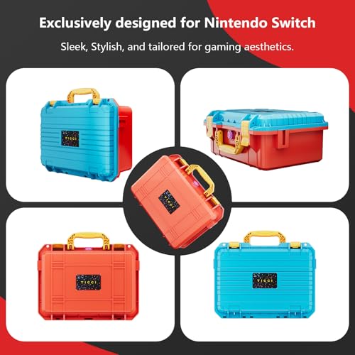 T TICCI Hard Case for Nintendo Switch/Switch OLED, Heavy-Duty EVA Protective Shell, Fits Console with Case, Pro Controller, 12 Game Cartridges, Blue&Red - Image 6
