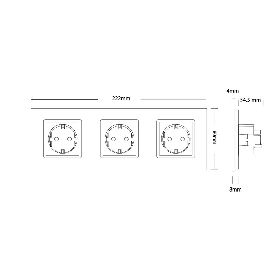 Luxus-Time VDE Mehrfachsteckdose Modul Steckdose Stecker Wandsteckdose inkl. Glasrahmen in schwarz 77211