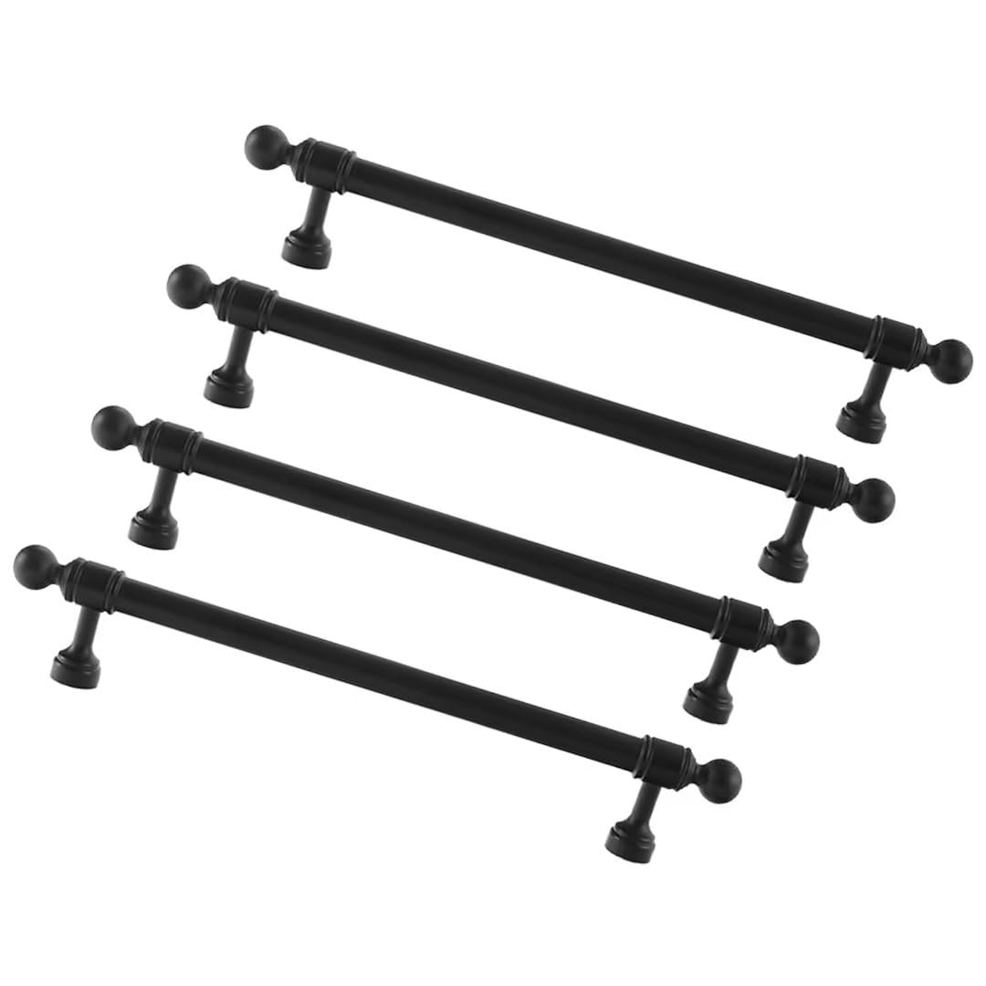 Set of 4, Matt Black Cabinet Door Handles Aluminum Alloy Cupboard Handles, Black Kitchen Handles Drawer T Bar Handles for Bathroom Wardrobe Dresser Furniture Handles and Knobs