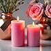 Dripless Unscented Pillar Candles, Set of 3 Hand Poured Pink Pillar Candles, Solid Color Non-Scented Candles for Home Decor, Premium Wax, 150 Hr Total Burn Time (3” W x 3”, 4”, and 6” H)