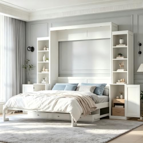 PVWIIK Queen Murphy Bed with Desk and Cabinet