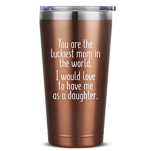 Luckiest Mom, Daughter - 16 oz Rose Gold Insulated Stainless Steel Tumbler w/Lid