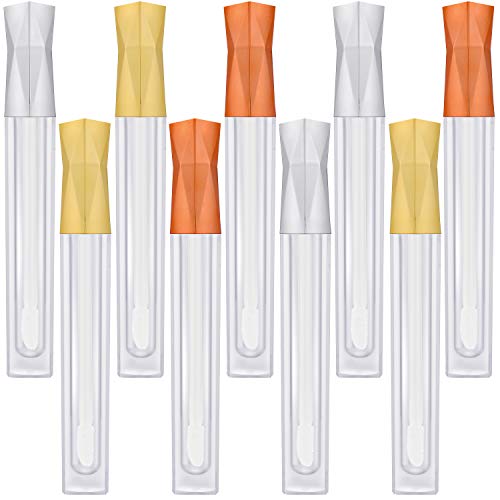 9 Pieces 5 ml/ 0.12 oz Empty Lip Gloss Tubes with Rubber Inserts and Wand, Refillable Lip Gloss Bottles Clear Mini Lip Balm Bottles DIY Lip Balm Tubes for DIY Lipstick, Gold, Silver and Rose Gold