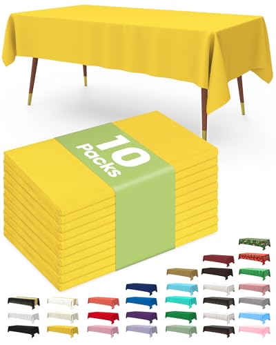 Image of Pureegg Plastic Table Cloth Disposable 10 Pack, 54 x 108 Inch Table Cloths, Easter Party, Decorative Tablecloths, Rectangle, Lemon, Pastel Plastic Cover, Leakproof & Sturdy, Yellow