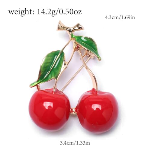 Image of Cherry Brooch Pin 3D Cute Red Cherry Lapel Brooches Pin Dainty Crystal Cherrys Fruit Pins Brooch for Women Men Birthday Jewelry Gift Bag Hat