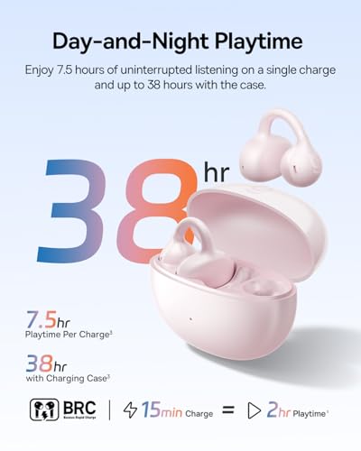 Image of Baseus Bass BC1 Open Ear Earbuds Clip-On Headphones, Open-Ring Comfort with Tri-Curve Snug Clip, Powerful Sound with SuperBass, 4-Mic Clear Calls, IP55 Waterproof, 38H Playtime, Lightweight