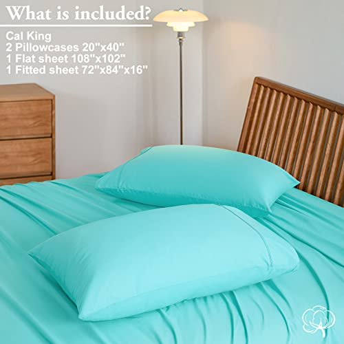 Lbro2M 100% Egyptian Cotton 1000 Thread Count California King Size Sheets Set,Bed Sheet 4 Piece Sets,16 Inches Deep Pocket,Bedding Super Soft Breathable,Sateen Weave Long Staple,All Season,Lake Green #TOP4