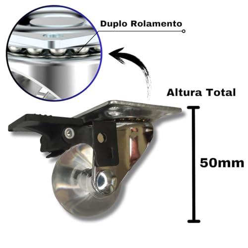 4 Rodízio 35mm Rodinha Giratória 35Kg Com Trava Freio Gel Silicone Anti Risco e Ruído Rodinhas Roda
