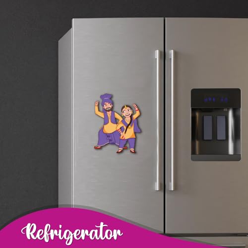 Image of Bhai Please Punjabi Traditional Couple Theme Fridge Magnet - Couple Gift