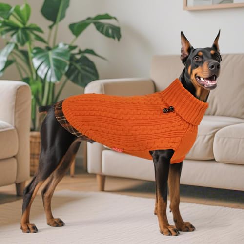 Image of KYEESE Dog Sweater for Medium Large Dogs Turtleneck Thick Knit Pullover | Stretchy Fit, Lightweight & Warm, Cozy Knit Comfort, Classic Plaid Design, Gentle on Sensitive Skin, Winter Daily Wear