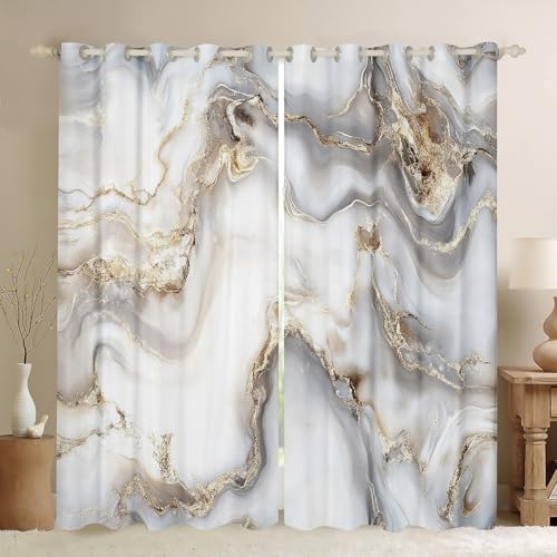 Homemissing Marble Curtains Grey Gold Abstract Geometric Window Drapes For Bedroom Living Room - Crack Brick Window Treatments, W52*L63