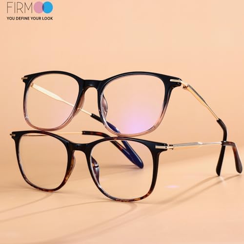 Image of Firmoo Blue Light Glasses for Women Men, Reading Glasses 0.0x-3.0x, Ultra Light Square Frame, Premium TR90 & Metal Blend