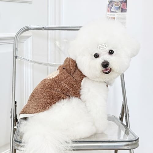 Fnaobai Dog Sweater for Small Medium Dogs Cats Winter Cozy Fleece Jumper Puppy Bear Plush Coat Cold Weather Warm Clothes (Khaki, L) - Image 3