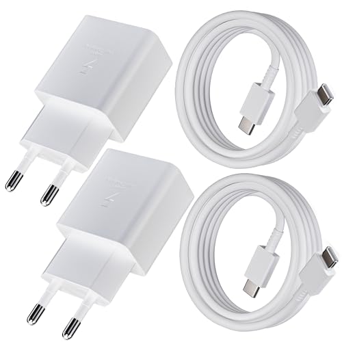 2 Pack Caricabatterie USB C da 25W e due 2 Pack Cavi di Ricarica USB C da 1,5 m per Samsung Galaxy A53 5G S23 S22 S21 FE Ultra S21 Plus S20 S20+ A70 A53 Ricarica Ultra Veloce Caricabatterie USB C