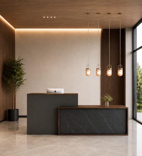 Image of Modern Reception Desk for Office, Luxury Wooden Reception Counter with Marble Finish, Front Table for Workspace, Lobbies, Salons, Hotels, clinics, Schools - (RCT-82 LPB L8W2)