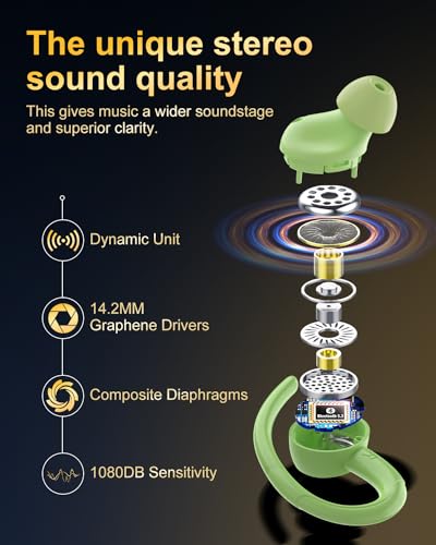 Image of Wireless Earbuds, Bluetooth 5.4 Headphones Sport, Over Ear Buds With ENC Noise Cancelling Mic, 48H, Wireless Earphone With Earhooks, Stereo Deep Bass, IP7 Waterproof ear bud for Workout Running, Green