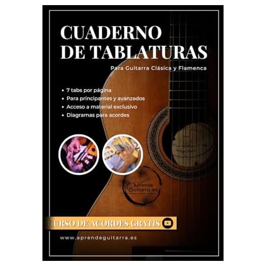 Cuaderno de Tablaturas de Guitarra en formato A4. (Spanish Edition). Curso de Acordes GRATIS EN VÍDEO.: Para Guitarra Clásica y Flamenca. 7 tablaturas por página. Diagramas para acordes.