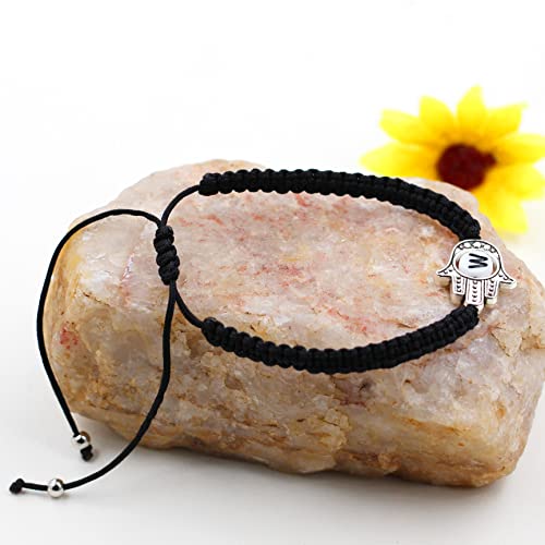 Image of Uloveido Customized A to Z 26 Letters Hand of Fatima Bracelet - Fatima Hamsa Hand Evil Eye Protection Bracelet Lucky Charm Adjustable Braided Black String