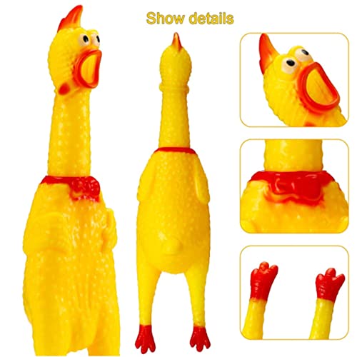XFLYP 2 Stück 17cm Gummi Schreiend Hühner Spielzeug, Hundespielzeug Rubber Screaming Chicken Yellow Quietschende Dekompression Kleines Spielzeug zum Reinigen der Zähne