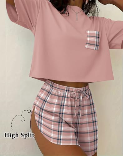 Image of Ekouaer Womens Pajama Sets Sexy Lounge Sets Side Split Short Pj Sets Cute Pjs 2 Piece Comfy Sleepwear Loungewear